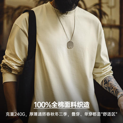工装优选 美式复古印花长袖T恤宽松休闲纯棉圆领打底衫上衣男秋冬 商品图3