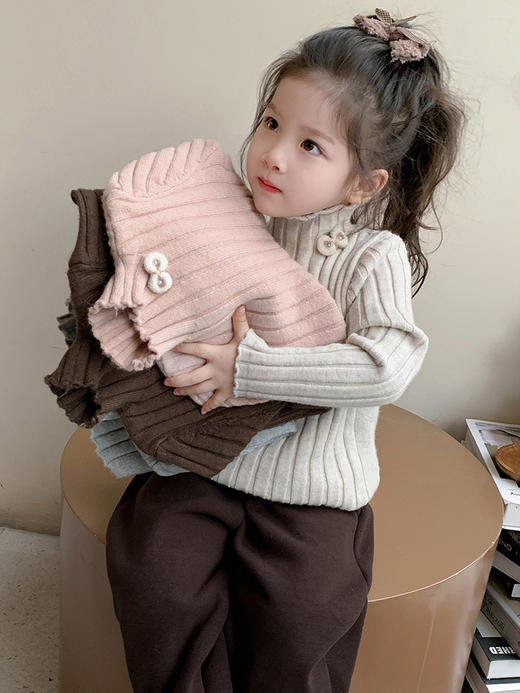 【YW】无忧购韩版女童百搭立领条纹花朵针织毛衣Q63-2（截单后7天发货) 商品图0