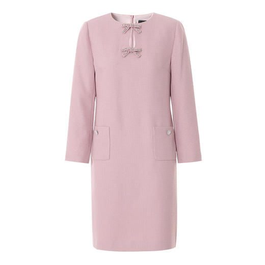 EITIE爱特爱精致优雅小香风直筒显瘦蝴蝶结粉色连衣裙2025春新款A2507519 商品图5