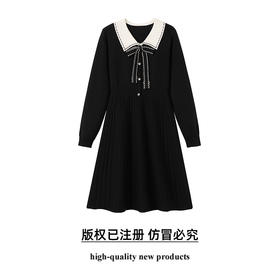 奢姿2025年春季新款大码女装撞色蝴蝶结裙子胖妹妹减龄针织连衣裙9851890302