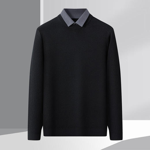 【提花华夫格】罗蒙秋冬男士假两件衬衫领针织衫百搭舒适男士衬衫长袖衬衫男 商品图3