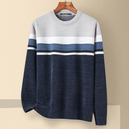 【加绒加厚】罗蒙男士秋冬撞色横条加绒加厚男毛衣保暖舒适男士针织衫 商品图1