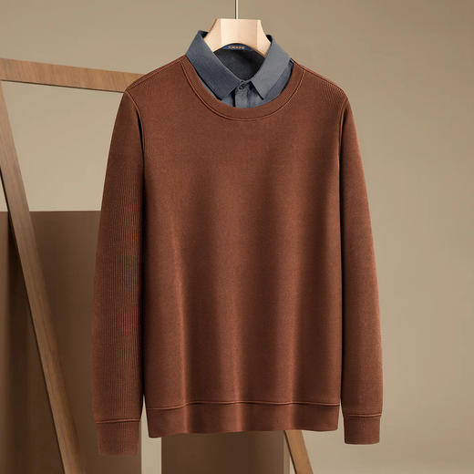 【加绒加厚】罗蒙男士假两件秋冬款加绒针织衫男加绒衬衫男士针织衫 商品图1
