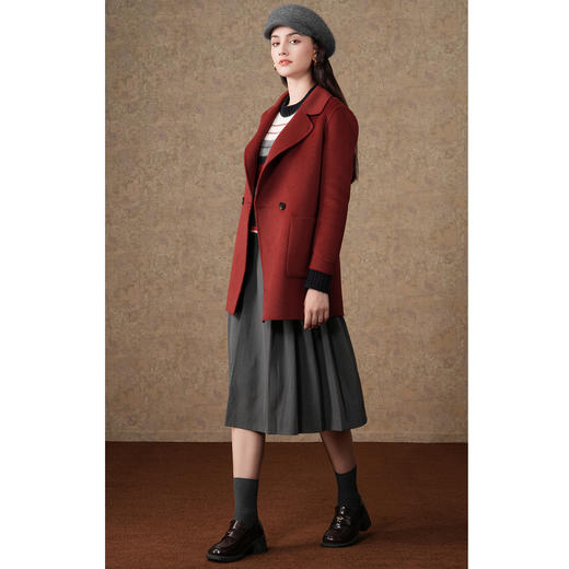 乔万尼绵羊毛大衣复古经典酒红色西装毛呢外套EF4B199 商品图2