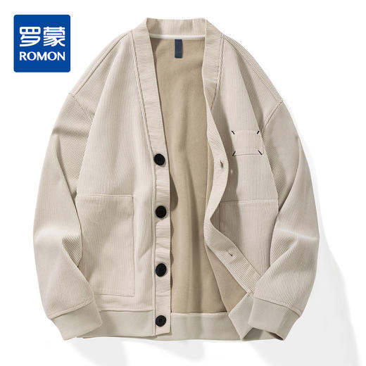 【灯芯绒】罗蒙男士大口袋加绒外套男秋冬保暖针织开衫男士外套加绒卫衣男 商品图0