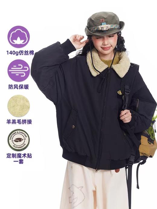 早乙女惠子saotome/STMMF244495/日系复古撞色羊羊羔毛领棉服夹克 商品图3