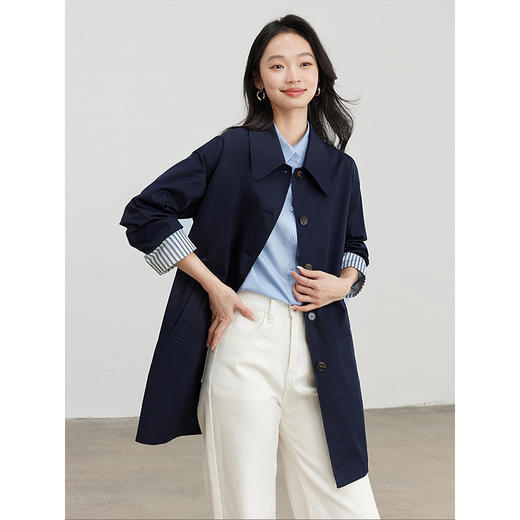 【五折购】熙世界风衣外套女中长款2025年春秋新款宽松休闲小个子英伦风大衣 商品图3