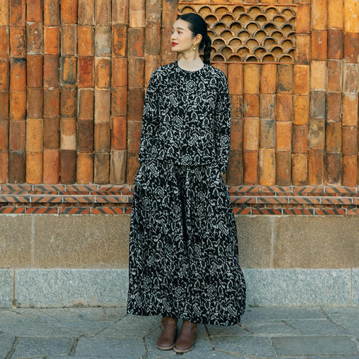 绽放003-004朵/提花复合双层棉新中式斜襟长袖衬衫宽松阔腿裤套装 商品图0