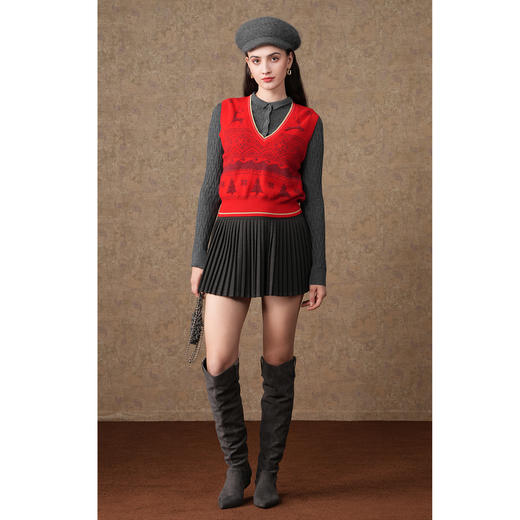 乔万尼羊毛针织马甲秋冬新品v领提花设计ET4M960 商品图2