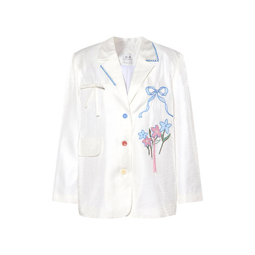 两三事 初曦香宴 2025春季新款小清新流苏绣花西装外套女宽松 商品图4