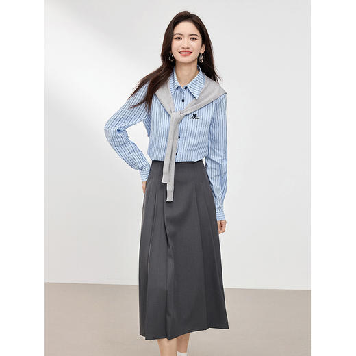 【专属特价】熙世界通勤职场风百褶半身裙女高腰显瘦气质a字裙子2025春秋新款 商品图4