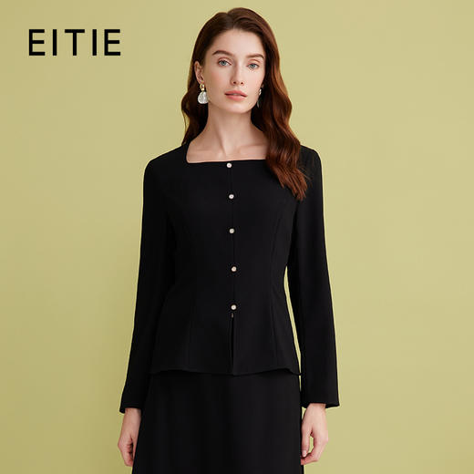 EITIE爱特爱复古气质方领收腰显瘦百搭黑色通勤上衣2025春季新款A2513517 商品图0