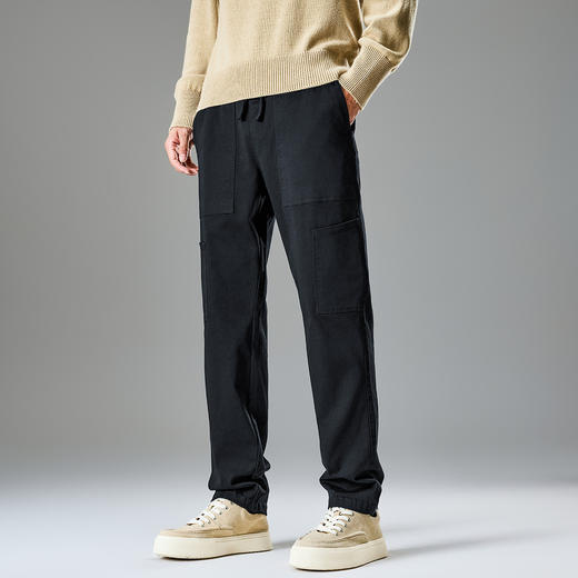 罗蒙纯色简约男士休闲裤保暖百搭舒适休闲裤男亲肤透气潮流裤子男 商品图2