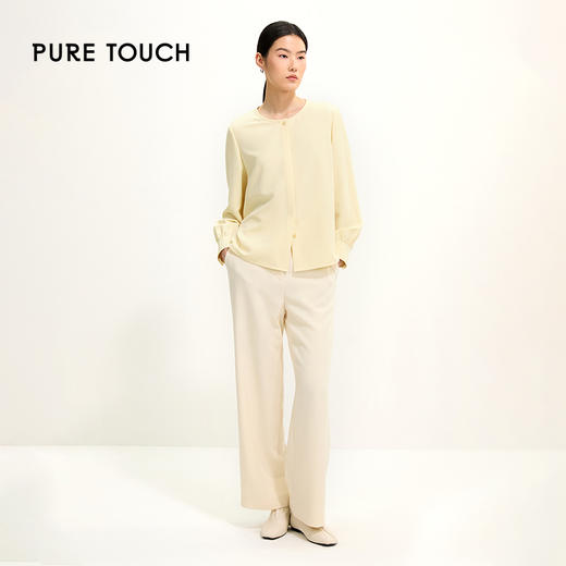 PURE TOUCH气质女神必备简约米黄长袖上衣小衫1301251003 商品图1