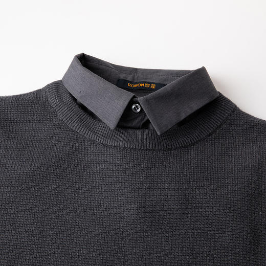 【提花华夫格】罗蒙秋冬男士假两件衬衫领针织衫百搭舒适男士衬衫长袖衬衫男 商品图4