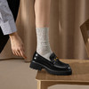 千百度漆皮JK厚底乐福鞋女款增高通勤深口黑色小皮鞋A25107303 商品缩略图4