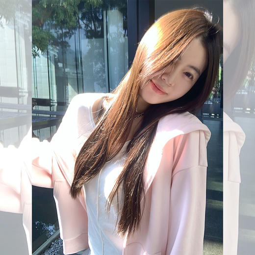 <曾小咸推荐>慵懒风浅粉色连帽长袖卫衣外套 商品图1