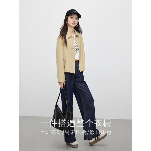 【专属特价】熙世界卡其色短款风衣女2025春秋新款气质英伦风翻领休闲夹克外套 商品图2
