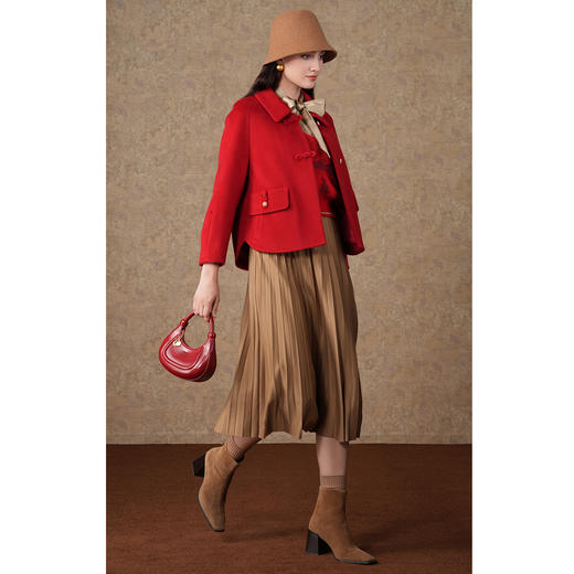 【100%绵羊毛】乔万尼红色大衣新款冬季短款EM4B578 商品图2