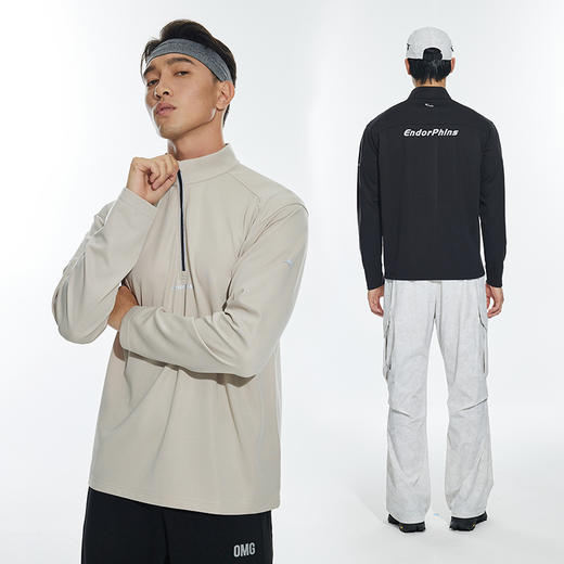 OMG运动 立领运动t恤男款半拉链长袖健身衣服高领打底衫户外上衣JF81A22711 商品图1