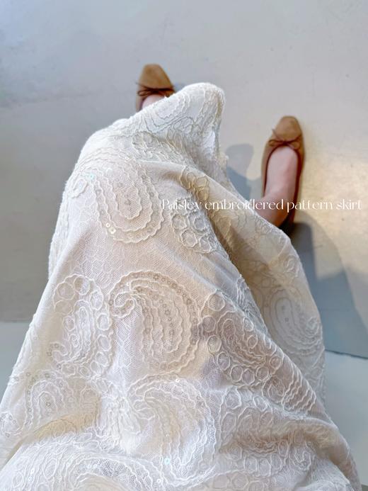 岛屿栀子 佩斯利图案精品绳绣工艺蕾丝半身裙 米杏色 商品图1