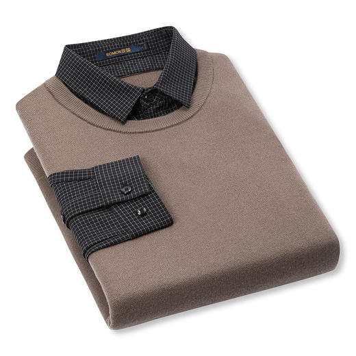 罗蒙男士秋冬复古假两件针织衫男毛衣时尚通勤休闲百搭男衬衫 商品图3