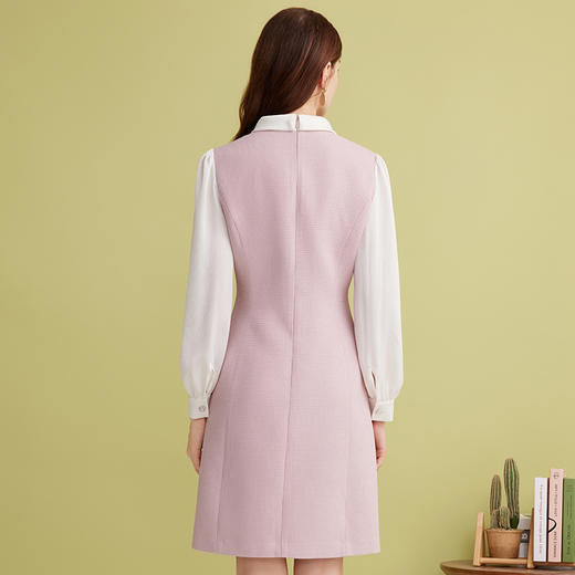 EITIE爱特爱气质圆领蝴蝶结甜美粉色a字拼接长袖连衣裙2025春新款A2507523 商品图4