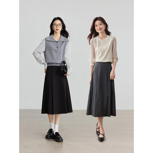 【专属特价】熙世界通勤职场风百褶半身裙女高腰显瘦气质a字裙子2025春秋新款 商品图3