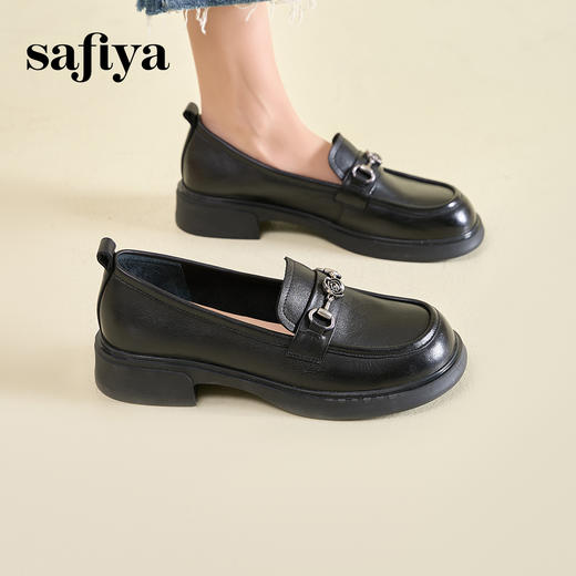 Safiya/索菲娅2025春英伦风复古玫瑰扣复古圆头百搭粗跟乐福鞋 SFD1112112 商品图3