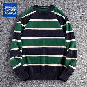 罗蒙男士针织衫撞色横条毛衣柔软细腻亲肤打底衫男士针织衫毛衣男