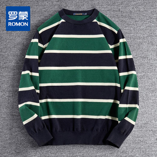 罗蒙男士针织衫撞色横条毛衣柔软细腻亲肤打底衫男士针织衫毛衣男 商品图0