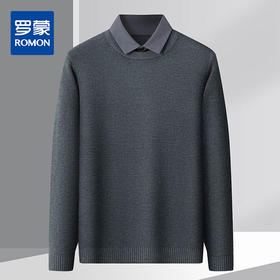 【提花华夫格】罗蒙秋冬男士假两件衬衫领针织衫百搭舒适男士衬衫长袖衬衫男