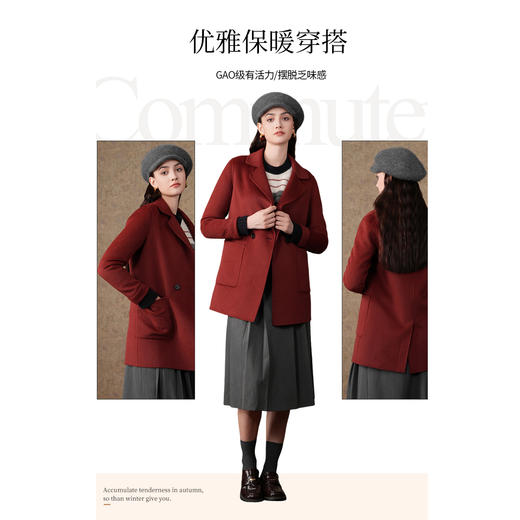 乔万尼绵羊毛大衣复古经典酒红色西装毛呢外套EF4B199 商品图3