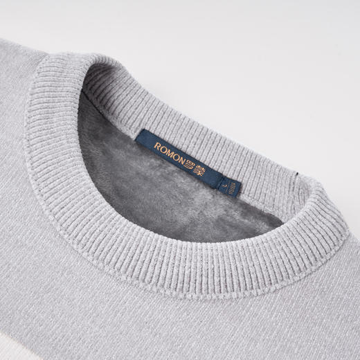 【加绒加厚】罗蒙男士秋冬撞色横条加绒加厚男毛衣保暖舒适男士针织衫 商品图3