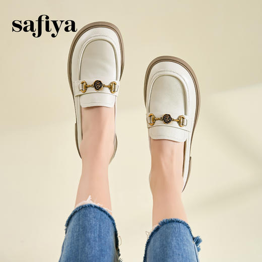 Safiya/索菲娅2025春英伦风复古玫瑰扣复古圆头百搭粗跟乐福鞋 SFD1112112 商品图8