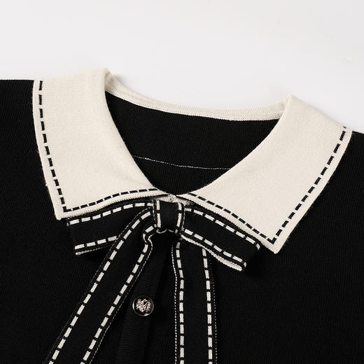 奢姿2025年春季新款大码女装撞色蝴蝶结裙子胖妹妹减龄针织连衣裙9851890302 商品图2