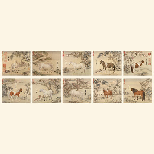 王致诚《十骏马图》实木框画 客厅卧室装饰画书房挂画 商品图3