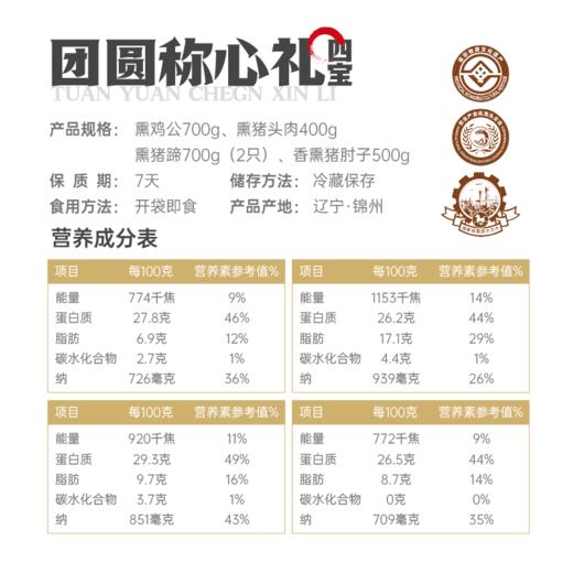 沟帮子礼盒系列 熏宗四宝团圆称心礼盒 熏鸡公700g+熏猪蹄700g+香熏猪肘子500g+熏猪头肉400g 共2300g 商品图7