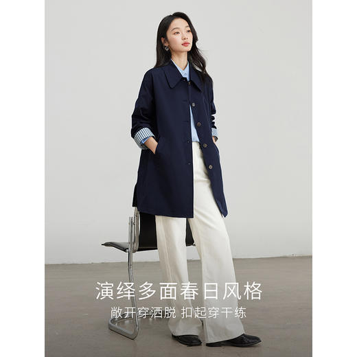 【五折购】熙世界风衣外套女中长款2025年春秋新款宽松休闲小个子英伦风大衣 商品图2