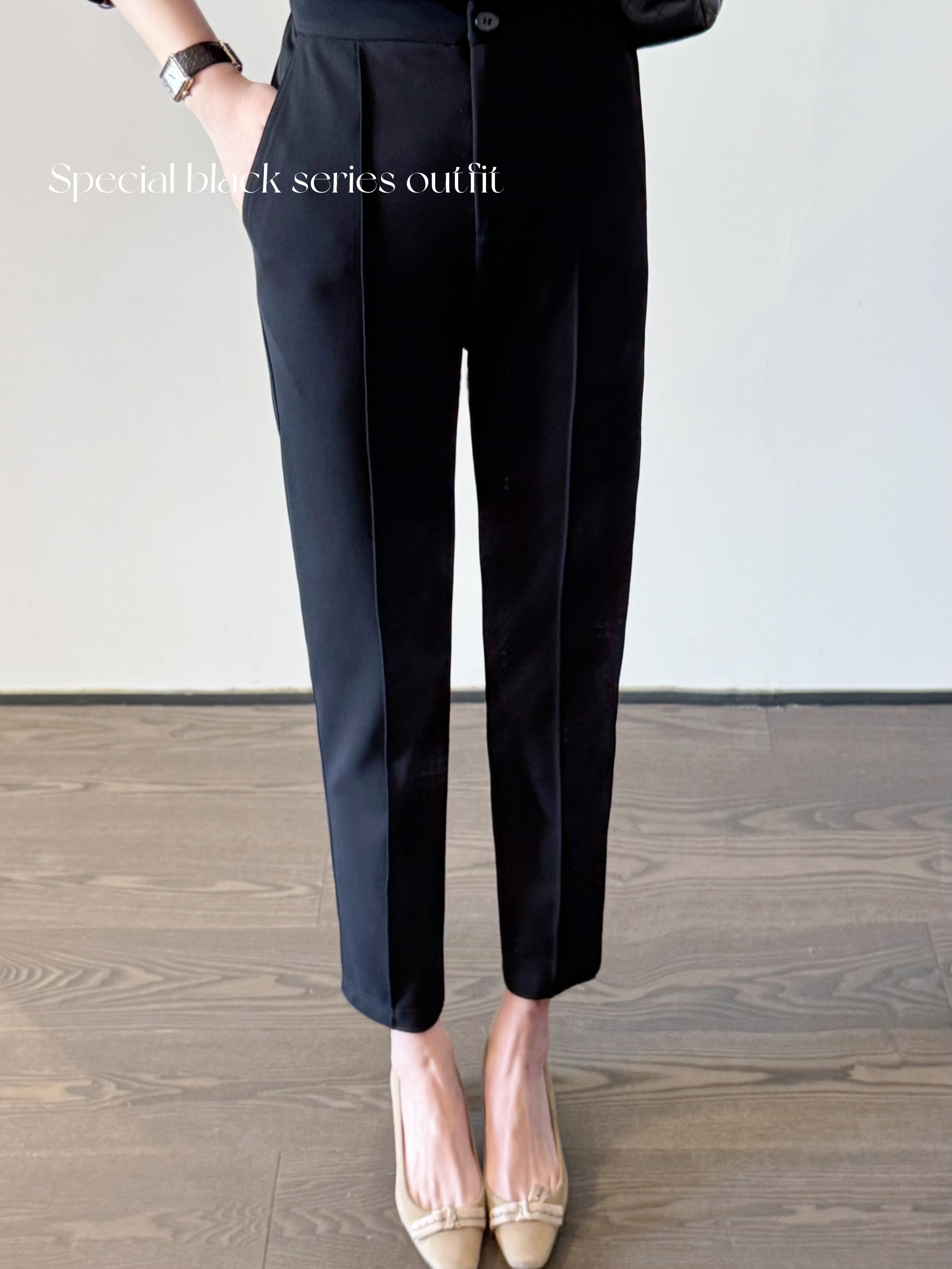 舒适与百搭之选 | 一万分新作 韩国进口时装针织弹力面料简约好版型修身显瘦九分裤 黑色