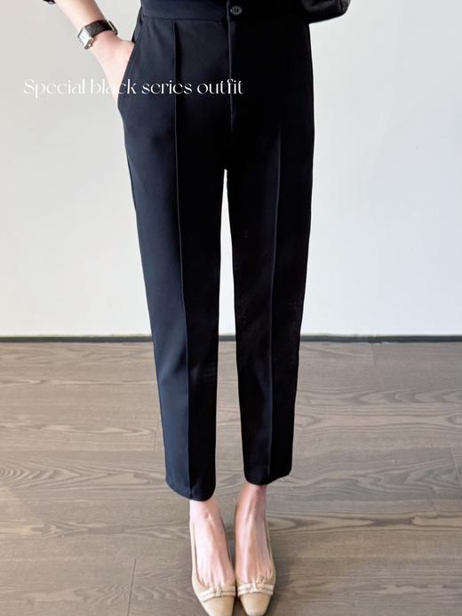 舒适与百搭之选 | 一万分新作 韩国进口时装针织弹力面料简约好版型修身显瘦九分裤 黑色 商品图0