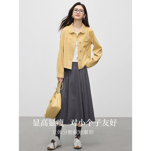 【1件75折】熙世界轻工装风麂皮绒短外套女2025年春季新款百搭小个子休闲夹克 商品图2