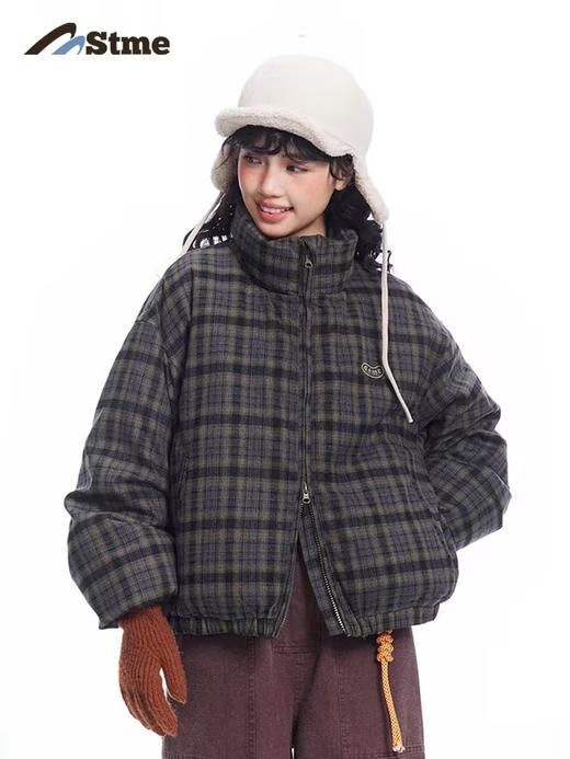 早乙女惠子saotome/STMMF244480/日系复古休闲肌理格纹立领棉服 商品图3