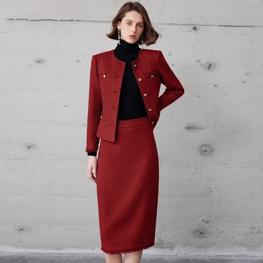 IWY/红色正式场合西装套裙气质名媛小香风正装两件套晚会主持人上镜装CS2119 商品图2