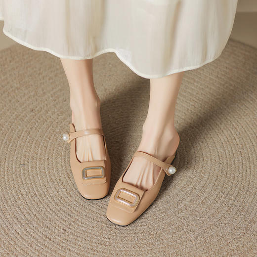 阿么手工女鞋真皮穆勒鞋时尚百搭2025新款气质包头拖粗跟外穿3CM 商品图3