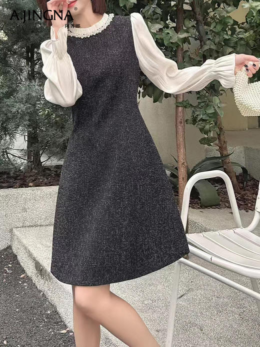 【名媛香风】阿菁娜春季新款精致节日氛围感假两件连衣裙F30C212002 商品图1