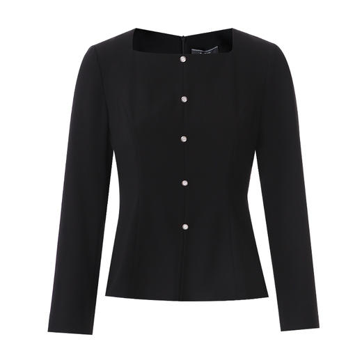 EITIE爱特爱复古气质方领收腰显瘦百搭黑色通勤上衣2025春季新款A2513517 商品图5