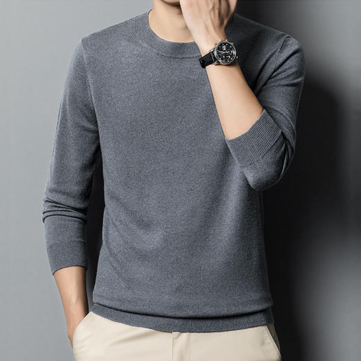 【100绵羊毛】罗蒙男士经典纯色羊毛衫男圆领男士羊毛衫舒适保暖毛衣男 商品图2