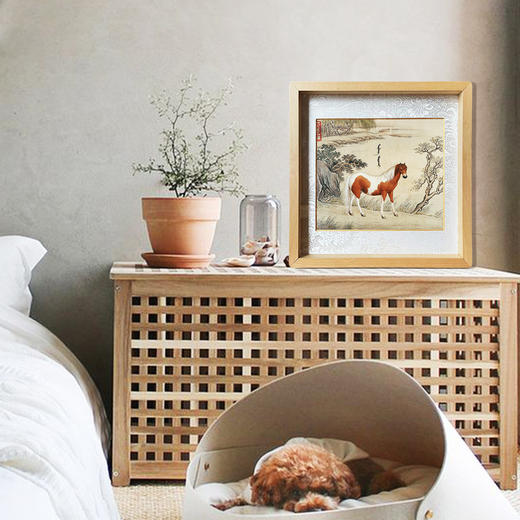 王致诚《十骏马图》实木框画 客厅卧室装饰画书房挂画 商品图1