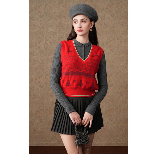 乔万尼羊毛针织马甲秋冬新品v领提花设计ET4M960 商品图1
